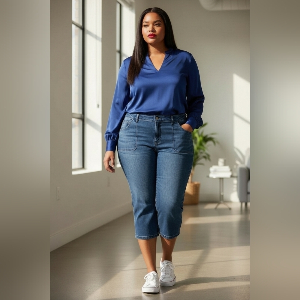 Tommy Hilfiger Blue Flare & Wide Leg, Medium Wash Capri Jeans